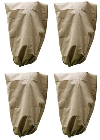 QOXEZY Stora återanvändbara frostskyddsöverdrag med dragsko, 4-pack icke-vävt tyg växtskydd för krukväxter, buskar och små upphöjda sängar, 80 x 90 cm, brun