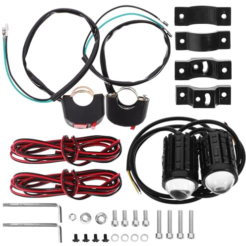 JECOMPRIS Kit Luci LED per Motociclette 5w con Interruttore, Fari di Guida Fuoristrada Resistenti con Montaggio per Moto, Biciclette Elettriche e Veicoli a Tre Ruote, Illuminazione Potente