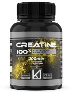 K1 NUTRITION - Creatina Monoidrata Micronizzata - Creatina 200 Mesh in Polvere - Pre Workout Palestra - Integratori Alimentari Senza Glutine e Senza Lattosio - Creatina in Polvere Vegana - 100 grammi