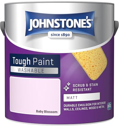 Johnstone's - Washable Matt Wall & Ceiling Paint - Baby Blossom - 2.5L | Matt Finish, High Traffic Interior Walls, Scrub & Stain Resistant, Great Durability, 1-2 Hour Dry Time, 30m2 Coverage Per Tin