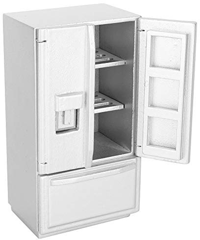 1:12 Refrigerador de Dos Pisos, Mini Abedul Mini refrigerador de Madera Refrigerador Casa de muñecas Muebles de Cocina para decoración de Casas de muñecas(Plata)