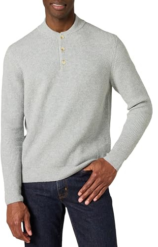 Amazon Essentials Maglione Morbido a Maniche Lunghe con Collo Abbottonato Uomo, Grigio Medio Puntinato, XXL