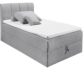 GRANADA 2 Polsterbett 120x200 mit Bettkasten, Grau - Modernes Einzelbett mit dekorativer Steppung & Kaltschaum Topper - 120 x 110 x 210 cm (B/H/T)