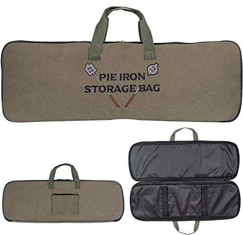 BESZONE Deluxe Pie Iron Bag for Mountain Pie Maker Cast Iron Storage Fits up to 4, Heavy Duty Padding with Extra Pocket for Campfire Accessories, Strong Straps to Secure, Camping Storage Bag 32×12in