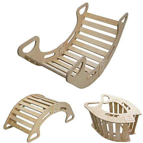 Skyline Balancelles Bascule Enfant Montessori Bebe 1 an Escalade Arche en Bois Mur descalade meble Arc à Grimper Bascule d'équilibre Portique d'escalade XL Naturel