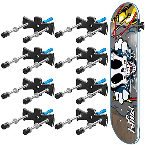 YEZRO Skateboard-Wandhalterung – 8 Packungen Metall-Skateboard-Wandhalterung für Skateboard-Deck-Display mit Aluminium-Schraubverschluss und Schutzscheiben, 8 Stück