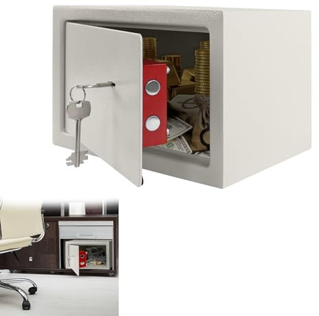 YRHome Möbeltresor Tresor Safe L-31x20x20cm mit 2 Schlüssel-Schloss & Befestigungsschrauben Boden-Wandtresor Safe Geldschrank Beige