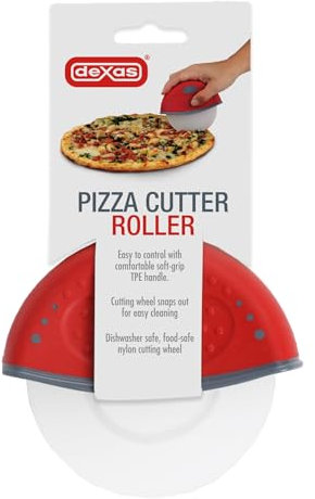 Dexas One-Handed Rolling Pizza Cutter, 4 Inch Nylon Wheel, Ergonomic Handheld Pizza Slicer, Red