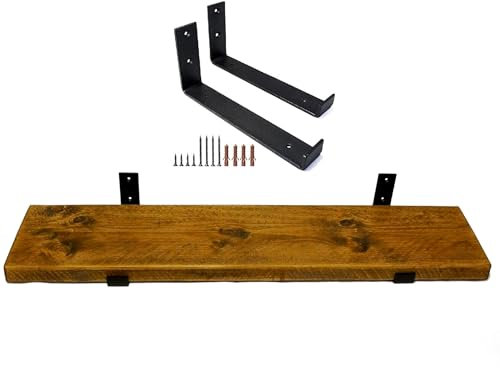 Top Notch Home & Living Wooden Board Wall Shelf, Handcrafted Rustic Wooden Shelves, Hand Made Wood Board Shelves, Wooden Rustic Board Shelving, Incl 2 Up Brackets per Shelf