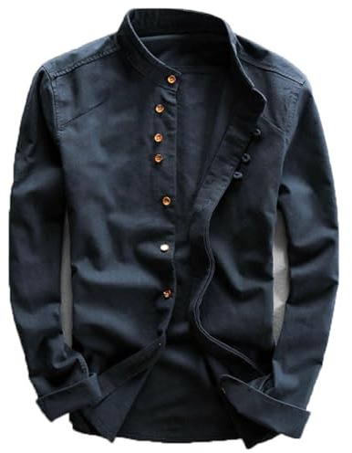 Soulona skjorta, japansk stil skjorta, långärmad ledig skjorta skjorta skjorta ståkrage, fashionabla skjortor