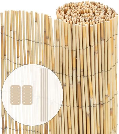 VOUNOT® Canisse en Roseau Naturel 160x300cm Brise Vue en Rouleaux avec Attaches de Fixation Protection Contre Regards Clôture Extérieure Décorative pour Jardin Terrasse et Balcon