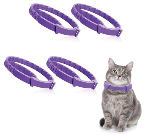 4 Pcs Calming Cats Collar, Adjustable Cat Collar Lavender Scent Relaxing Cat Collar Cat Dog Relaxed Collar Pet Natural Scented Waterproof Safe Comfortable Pussycat Necklace Use in Various Situations