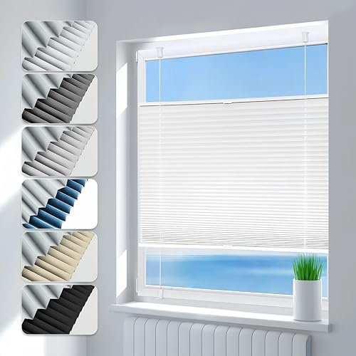 Deswell Plissee ohne Bohren Verdunkelung Klemmfix Verdunklungsplissee B80 x H130 cm Weiß, 100% Blickdicht lichtundurchlässig Thermo Plissee Faltrollo Sichtschutz Sonnenschutz für Fenster Tür