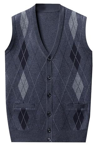 SRZYMJ Strickpullover Gestrickte Gilets Pullover Klassische Schule Ärmellose Tank Westen Süße Uniform mit V-Ausschnitt Grey Anglerweste Herren Mit Stehkragen Winterweste Weihnachtspulli Herren M