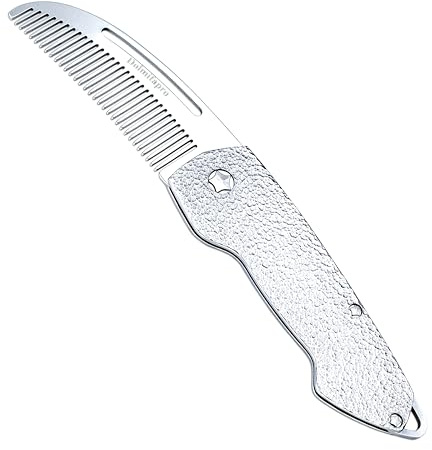Dolmifapro Small Folding Mustache Comb, Metal Beard Comb for men EDC Pocket Mini Portable Fits In Keychain Anti-Static (Hammer Pattern)