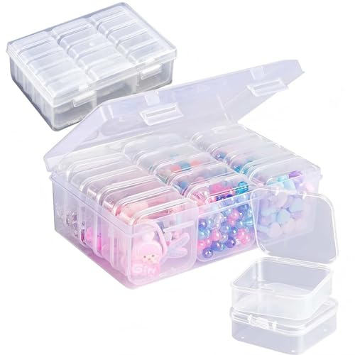 LEMIKKLE 2 PCS Craft Box Organiser - 32 PCS Small Plastic Boxes with Hinged Lid for Diamond Art Storage, Toys, Arts, Crafts, Beads, Small Parts