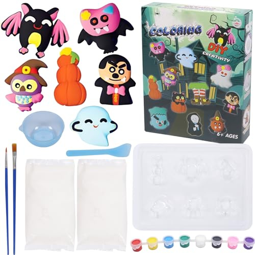Activite Manuelle Halloween Enfant, Figurine à Peindre, Kits de Moulage Bricolage, Jouet Halloween Enfant, Kit de Halloween à Colorier pour Enfants avec Moule, Activites Manuelles pour Garçons Filles