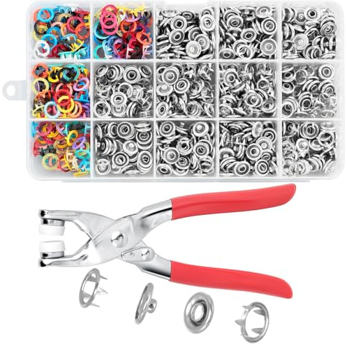 AiQInu 200 Sets Botones de Presion con Alicates, Juego de Botones de Anilla de Metal para Bricolaje, Bolsas de Ropa, Ropa de Niños, Hecho a Mano, Costura 9,5 mm