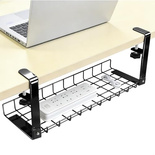 Organizador de Cables Bajo Escritorio, Bandeja de Gestión Cables Debajo Mesa Escritorio, 380×190×195mm Organizador de Cables, Accesorios para Almacenar y Esconder Cables Cesta de Malla sin Taladrar