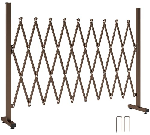 Outsunny Recinzione per Giardino a Larghezza Regolabile, Griglia Estensibile per Giardino Multiuso in Metallo e Alluminio, 250x31x103.5 cm, Caffè Scuro