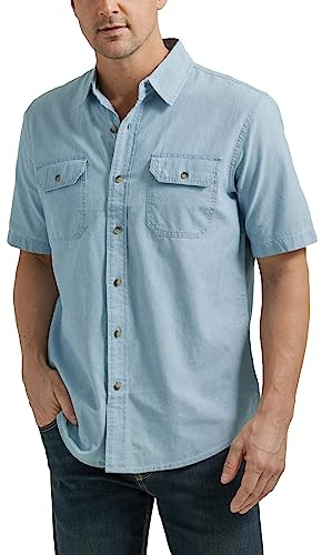 Wrangler Authentics Men's Short Sleeve Classic Woven Shirt, Light Chambray, XX-Large