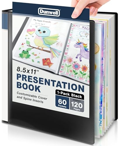 Dunwell Classeur de présentation 60 poches, affichage 120 pages, classeur 21,6 x 27,9 cm avec pochettes en plastique, rangement et organisateur pour documents, photos, œuvres d'art d'enfants, projets
