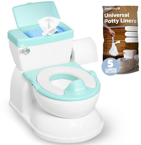 Real Feel Potty with Wipes Storage, Transition Seat & Disposable Liners - Realistic Toilet - Easy to Clean & Assemble - Jool Baby (Aqua)