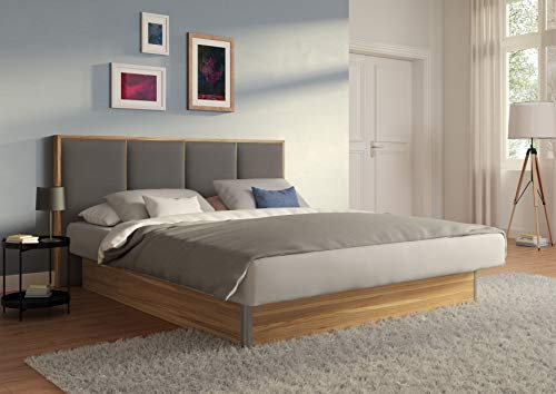 SuMa - Wasserbetten 180x210 dual freistehend m. Sockel Wildeiche und Kopfteil Quaddro, Farbe lightgrey 180x210 cm