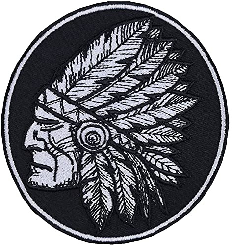 Toppa ricamata da applicare con ferro da stiro o cucitura: Indianer Toppa Piumaggio del capo Native American da annodare/stirare | indian Adesivo Applique per tutti i tessuti | 85x90mm