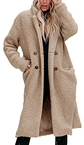 Onsoyours Longue Manteau en Teddy Fourrure Col à Revers Manches Longues Mode Hiver Femme Peluche Vestes Blouson Trench Outwear