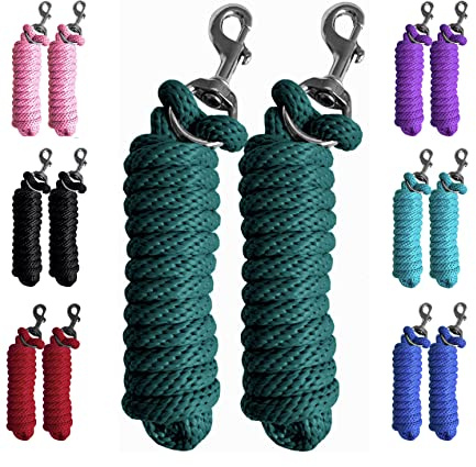 Majestic Ally Pack of 2 Solid Poly Lead Rope for Horses & Livestock – 10 Foot long and 5/8 inch Thick - Replaceable Heavy-Duty Bolt Snap – Handmade – Soft, Broken in Feel (Hunter Green)