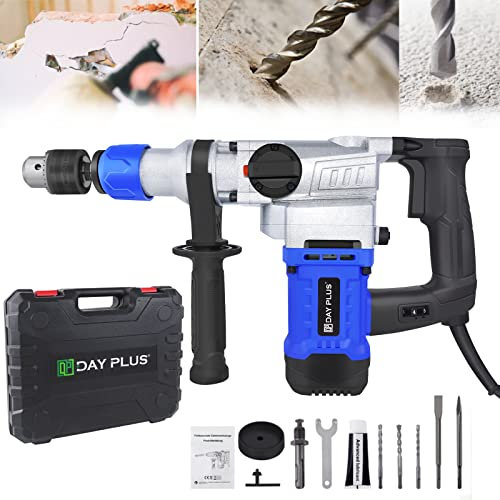 Martello perforatore per calcestruzzo cablato da 1500 W, trapano a percussione rotante robusto 3 in 1 trapano a mano elettrico potente a 6 velocità variabili, 3 punte per calcestruzzo in metallo