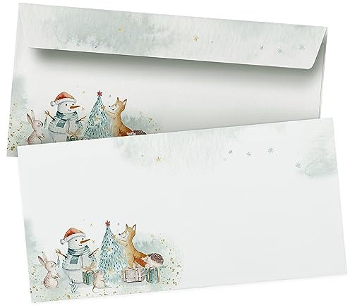 50 Briefumschläge DIN Lang | Weihnachten niedliche Tiere | selbstklebend ohne Fenster | Brief-Umschlag mit Design-Motiv bedruckt | 90 g/m²