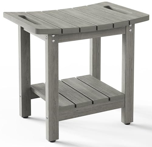 oridom HIPS Shower Benches for Inside Shower, Shower Stool with Space-Efficient Storage Shelf, Waterproof Shower Chair Seat for Spa Bathroom(Light Gray)