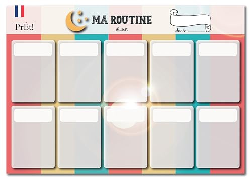 Prêt! | Calendrier Routines Matin & Soir A3 Recto-Verso à Personnaliser | Tableau Organisation & Habitudes Quotidiennes | Outil Ludique pour Adultes, Ados et Enfants | Planning Autonomie & Bien-Être