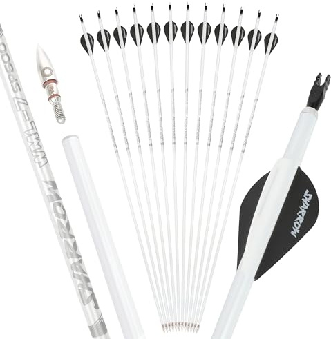 Poearcus Flecha de Carbono Puro para Tiro con Arco. Flecha de Tiro de 32 Pulgadas. Flecha de puntería con Spine 700 para Arco Compuesto, Arco recurvo y Arco Largo (6, 2 Negras y 1 Blanca, 700 Spine)