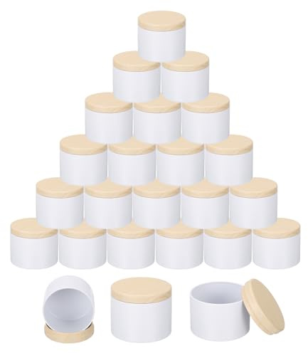 sourcing map 24 latas de velas de 4 onzas, tarros vacíos con tapas de madera para hacer velas, color blanco