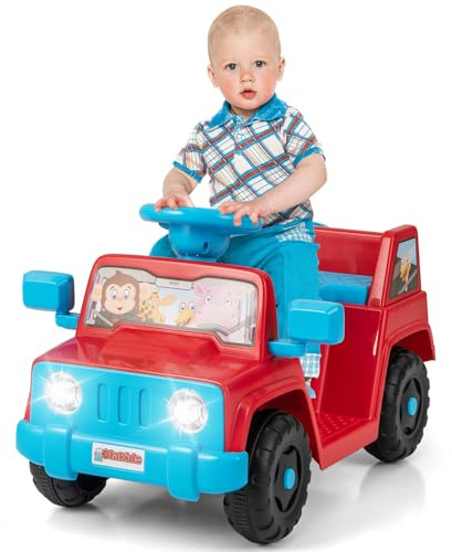 COSTWAY 6V Voiture Électrique Enfant avec Volant & Klaxon & Lumières LED, Véhicule Électrique avec Gobelet de Rangement & Pédale, 2,6 km/h, Charge 20kg pour Enfant de 18 Mois+ (Rouge)