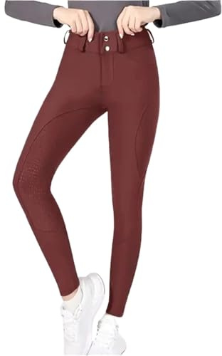 GIYXHU Ridbyxor knapp dragkedja ridbyxor dam ridning leggings knäbyxor full silikon sport tights utrustning, Röd, XL