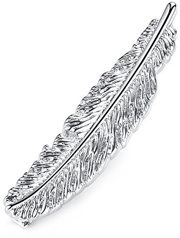 HONEY BEAR Herren Hochzeit Krawattennadel Krawattenklammer 1.97inch Tie Clip Geschenk Feder 5cm (Glänzendes Silber)