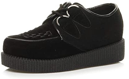 Womens Ladies Lace up Faux Suede Punk Goth HIGH Platform Flat Creeper Shoes 3-8, Black Suede, 5 UK
