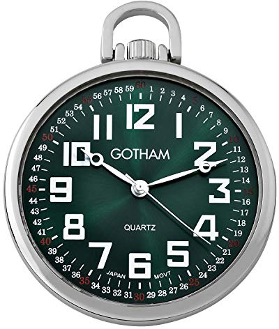 Gotham Men's Silver-Tone Ultra Thin Railroad Open Face Quartz Pocket Watch # GWC15027SG