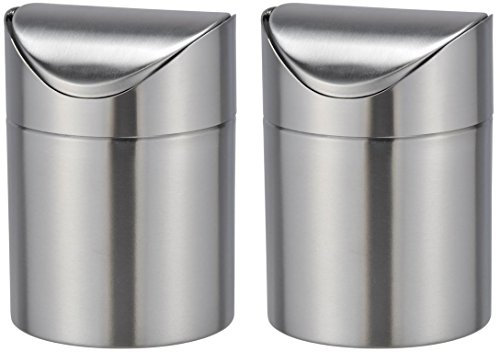 Bambelaa! Lot de 2 poubelles de table, poubelle de cuisine, couvercle basculant en acier inoxydable, diamètre : 12 cm, hauteur : env. 16,5 cm (acier inoxydable)
