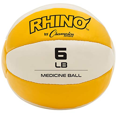 Champion Sports Exercise Medicine Ball, 6-7 lbs, Leather with No-Slip Grip, Weighted Med Ball for Weight Training, Stability, Plyometrics, Cross Training, Core Strength, Heavy Workout Ball