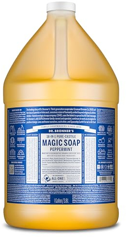 Dr Bronner's 18-in-1 Peppermint Pure-Castile Liquid Soap, Made with Organic Oils, Used for Face, Body, Hair, Laundry, Pets and Dishes, Certified Fair Trade & Vegan Friendly, 3,79Ltr Recycled Bottle
