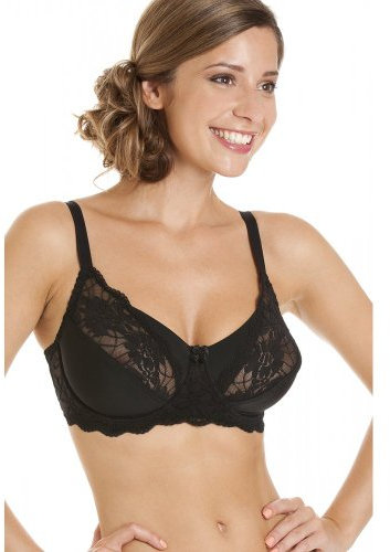 Camille Womens Full Cup Underwired Lace Bra Black 40F