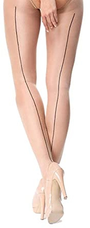 missO P211 - Collant Soyeux Ouvert / Motif couture - Argent - XXL