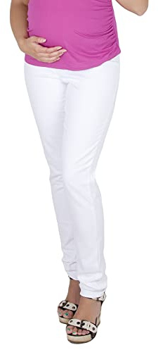 Mija - Pantaloni Eleganti Denim Jeans Snelli Premaman 9044 (IT 48, Bianca)