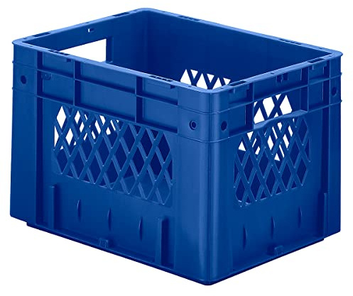 Contenitori Euro per carichi pesanti, in polipropilene, capacità 23,3 l, lungh. x largh. x alt. 400 x 300 x 270 mm, pareti forate, fondo chiuso, blu, conf. da 4 pz..