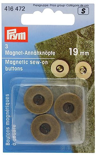 Prym 416472 Magnet 19 mm altmessing Magnetische Annähknöpfe, Metall, Silver